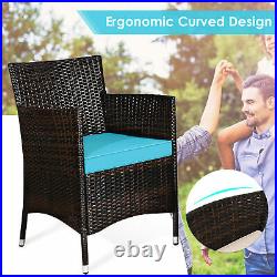 8PCS Patio Rattan Conversation Furniture Set Outdoor with Turquoise Cushion
