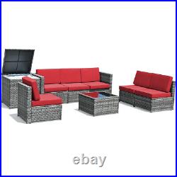 8PCS Wicker Rattan Furniture Set Patio Sofa Set withCoffee Table Garden Red