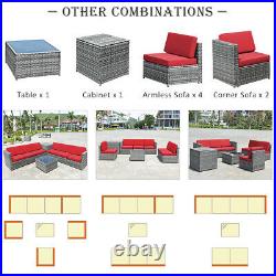 8PCS Wicker Rattan Furniture Set Patio Sofa Set withCoffee Table Garden Red