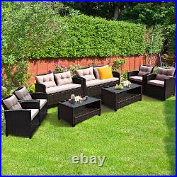 8PC Rattan Sofa Set Wicker Couch Chair Table Kit Loveseat Patio Furniture Pillow