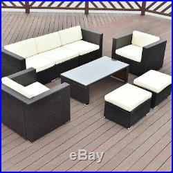 8 PCS Outdoor Patio Rattan Wicker Furniture Set Sofa Cushioned Garden Brown New