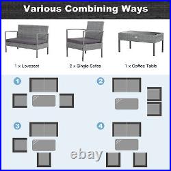 8 PCS Outdoor Rattan Furniture Set Patio Conversation Sofa Set Cushioned Grey