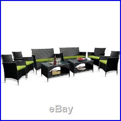 8 PCS Patio Furniture Outdoor Garden Conversation Wicker Sofa Set Green Cushions