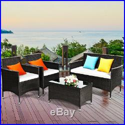 8 PCS Patio Garden Rattan Furniture Set Coffee Table Cushioned Sofa Brown