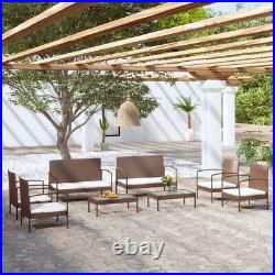 8 Piece Patio Lounge Set with Cushions Poly Rattan Brown