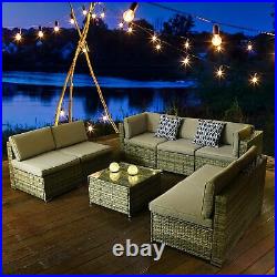8 Pieces Outdoor Patio Furniture Set All Weather Gray PE Rattan Wicker Sofa Set
