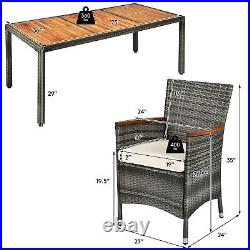 9PCS Outdoor Dining Set Patio Acacia Wood and Rattan Furniture Set with Cushions
