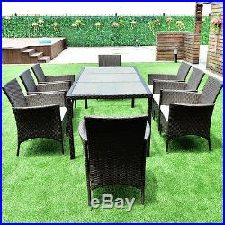 9PCS Patio Furniture Set Dining Brown Rattan Table Chairs Cushions Garden New