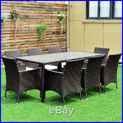 9PCS Patio Furniture Set Dining Brown Rattan Table Chairs Cushions Garden New