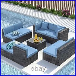 9PCS Rattan Patio Furniture Set PE Wicker Outdoor Sectional Sofa Set withCushions