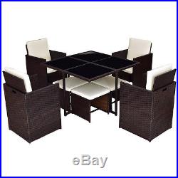 9 PCS Dining Set Wicker Rattan Cube Garden Furniture Table Sofa Patio Couch Set