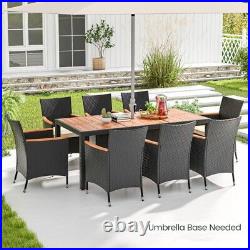 9 PCS Outdoor Dining Conversation Set Garden Rattan 8 Chairs & Acacia Wood Table