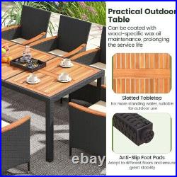 9 PCS Outdoor Dining Conversation Set Garden Rattan 8 Chairs & Acacia Wood Table