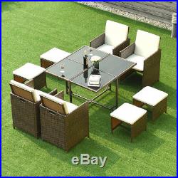 9 PCS Outdoor Patio Dining Set Rattan Wicker Furniture Garden Cushioned Cover