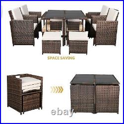 9 PCS Patio Rattan Sofa Wicker Sectional Cushioned Furniture Dining Table Set US