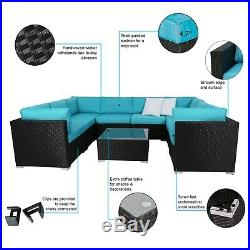 9 PC Patio Sofa Furniture Garden Outdoor PE Rattan Poolside Yard Sectional Set
