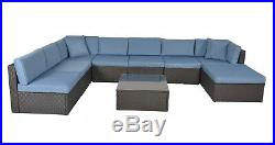 9 Pcs Rattan Sofa Wicker Patio Furniture Outdoor Sectional Sofa Cushioned Seat