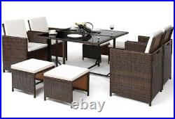 9 Piece Outdoor Patio Dining Set Cushioned Wicker Furniture