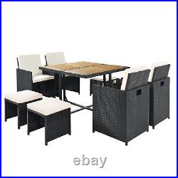 9-Piece Patio Furniture Set Outdoor PE Rattan Conversation Set 4 Chairs 4 Stools
