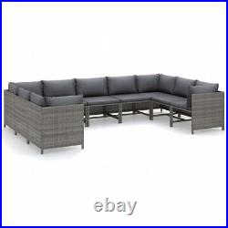 9 Piece Patio Lounge Set with Cushions Poly Rattan Gray