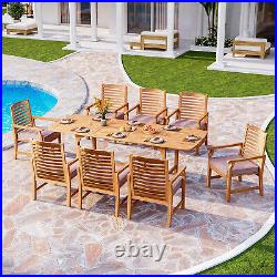 9 Pieces Outdoor Dining Set Expandable Table & Acacia Wood Chairs Furniture Set