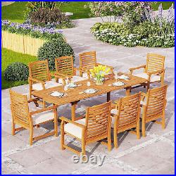 9 Pieces Outdoor Dining Set Expandable Table & Acacia Wood Chairs Furniture Set