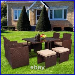9 Pieces Patio Dining Furniture Set Wicker Sofas Rattan Chair Conversation Table