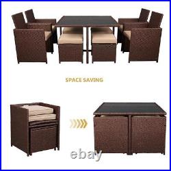 9 Pieces Patio Dining Furniture Set Wicker Sofas Rattan Chair Conversation Table