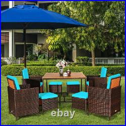 9 Pieces Patio Rattan Dining Cushioned Chairs Set-Turquoise Color Turquoise