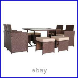 9 Pieces Wicker Rattan Patio Furniture Set With Tempered Glass Table US