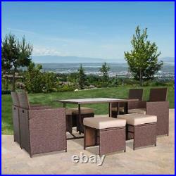 9 Pieces Wicker Rattan Patio Furniture Set With Tempered Glass Table US