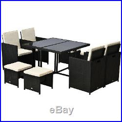 9pc Outdoor Patio Furniture Garden Wicker Dining Set Rattan Table Cushioned Seat