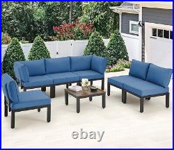 AECOJOY 7PCS Patio conversation Sofa Outdoor Metal Sectional Furniture with Table