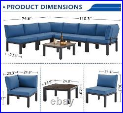 AECOJOY 7PCS Patio conversation Sofa Outdoor Metal Sectional Furniture with Table