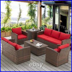 AECOJOY 7-Pieces Patio Sectional Sofa Outdoor Wicker Furniture Set WithStorage Box