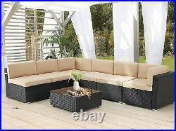 AECOJOY 7pcs Patio Rattan Sofa Set Outdoor Wicker Sectional Furniture with Table