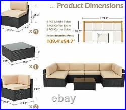AECOJOY 7pcs Patio Rattan Sofa Set Outdoor Wicker Sectional Furniture with Table