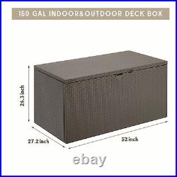 AECOJOY Outdoor Metal Storage Box Shed Waterproof 150 gal Large Deck Box Brown
