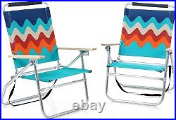 ALPHA CAMP 2-Pack Beach Chair Lay Flat, Reclining, Adjustable, Storage NEW