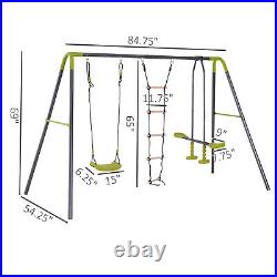 A-Frame Kids Metal Swing Set, Swing Chair & Glide Set Climbing Ladder