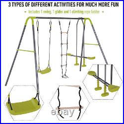 A-Frame Kids Metal Swing Set, Swing Chair & Glide Set Climbing Ladder