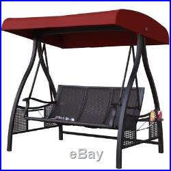 Abba Patio Outdoor Red 3-Seat Porch Swing with Adjustable Polyester Canopy