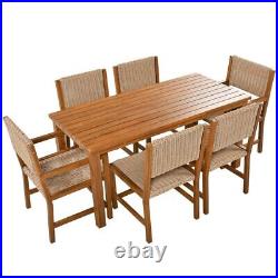 Acacia Wood And Rattan Outdoor Dining Table And Chairs For 6 People, Suitable