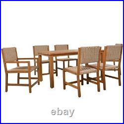 Acacia Wood And Rattan Outdoor Dining Table And Chairs For 6 People, Suitable