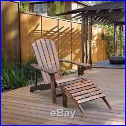 Adirondack Outdoor Patio Deck Wood Lounge Chair Seat with Ottoman Carbonized Brown