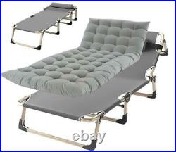Adjustable 4-Position Folding Camping Cot Reclining Chair Chaise with Cotton Mat
