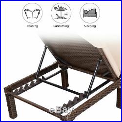 Adjustable Chaise Lounge Chair 4 Position Patio Outdoor Wicker Rattan Cushion