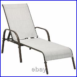 Adjustable Chaise Lounge Chair Recliner Patio Yard Outdoor with Armrest Grey