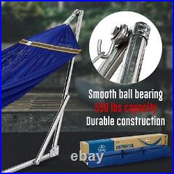 Adjustable Foldable Hammock Stainless Steel with Blue Polyester Hammock Net