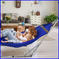 Adjustable Foldable Hammock Stainless Steel with Blue Polyester Hammock Net